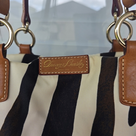 Vintage Dooney & Bourke Nylon Leather Trim Tote Bag Zebra Print Women - Picture 4 of 16